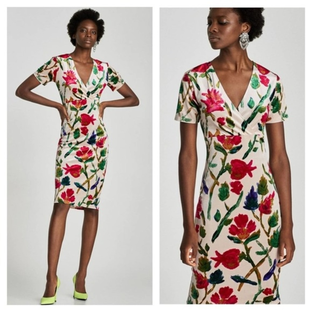 Zara Velvet midi floral bodycon dress